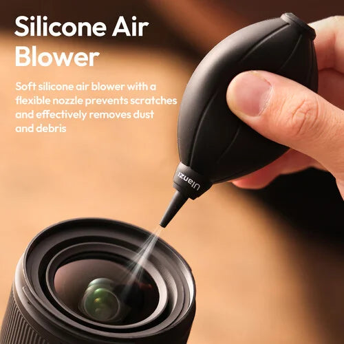 Silicone air blower for camera lenses with flexible nozzle