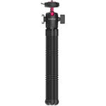 Compact tabletop tripod with pink top plate and four black spring legs