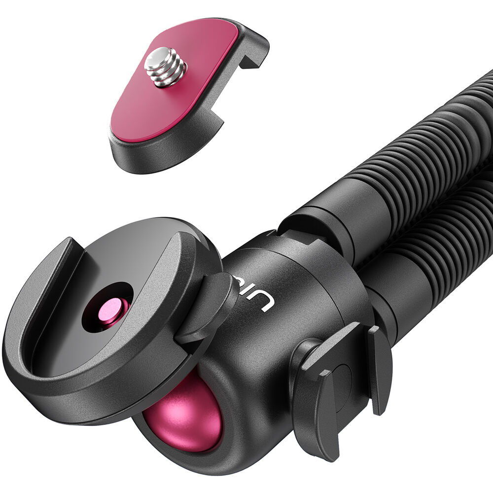 Octopus tripod head with pink quick-release knob and matte black mount