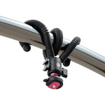 Clamp mount tripod with black flexible legs and pink circular base plate