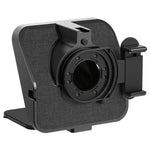 Ulanzi foldable teleprompter side view, textured cover and camera mount