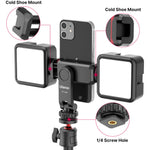 Black cold shoe phone mount with side frames and visible 1/4 screw hole
