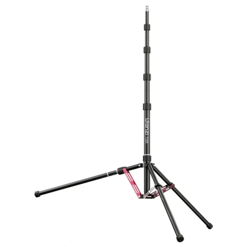 Ulanzi T230 – Reversible Leg Carbon Fiber Light Stand with Reversible Legs for Studio and Outdoor Shoots Black tripod stand on a white background