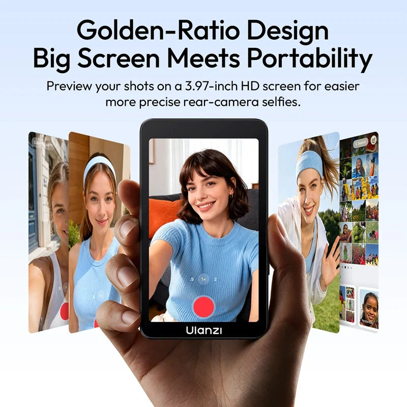 Portable selfie monitor with 3.97-inch HD screen, held in a hand
