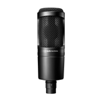 Audio-Technica AT2020 cardioid condenser microphone, black grille and body