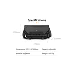 Black sling bag with front flap; 370mm size shown and about 9L capacity