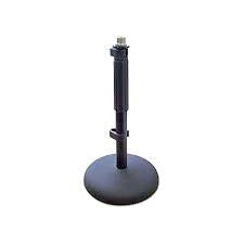 Desktop microphone stand with round base and adjustable vertical pole, black