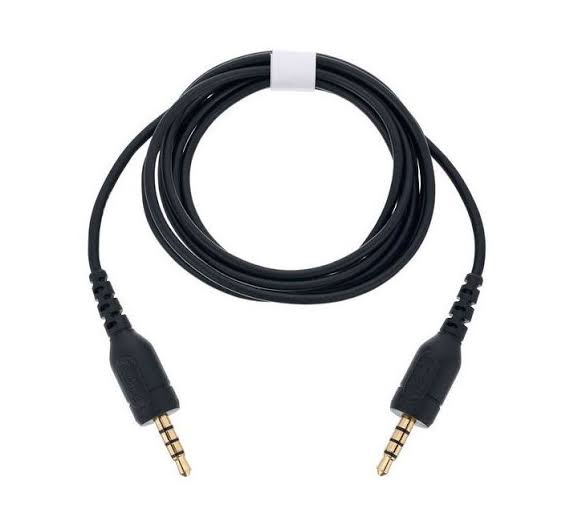 3.5mm TRRS audio cable with two black connectors and gold-plated tips