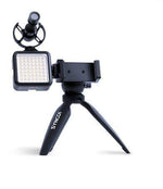 Vlogger kit with LED light panel, microphone, and mini tripod stand