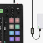 Rode DC-USB1 cable plugged into RODECaster Pro power port