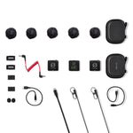 Wireless microphone accessory kit with windscreens, cables, clips, and small receivers