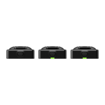 Black wireless microphone transmitter/receiver units, angled front views