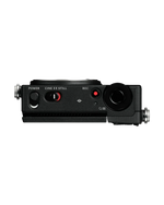 Sigma FP2 camera body top view with powered red indicators and dials, black