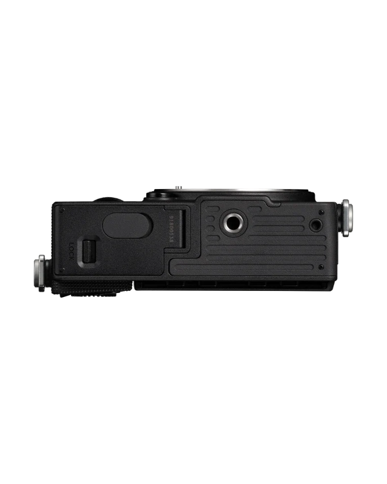 Sigma FP2 camera body bottom view with tripod mount and door covers, black