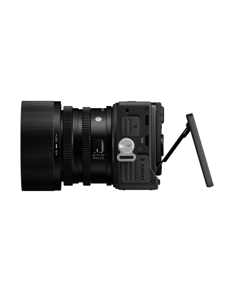 Sigma FP2 camera with attached lens, showing side controls and hand grip, black